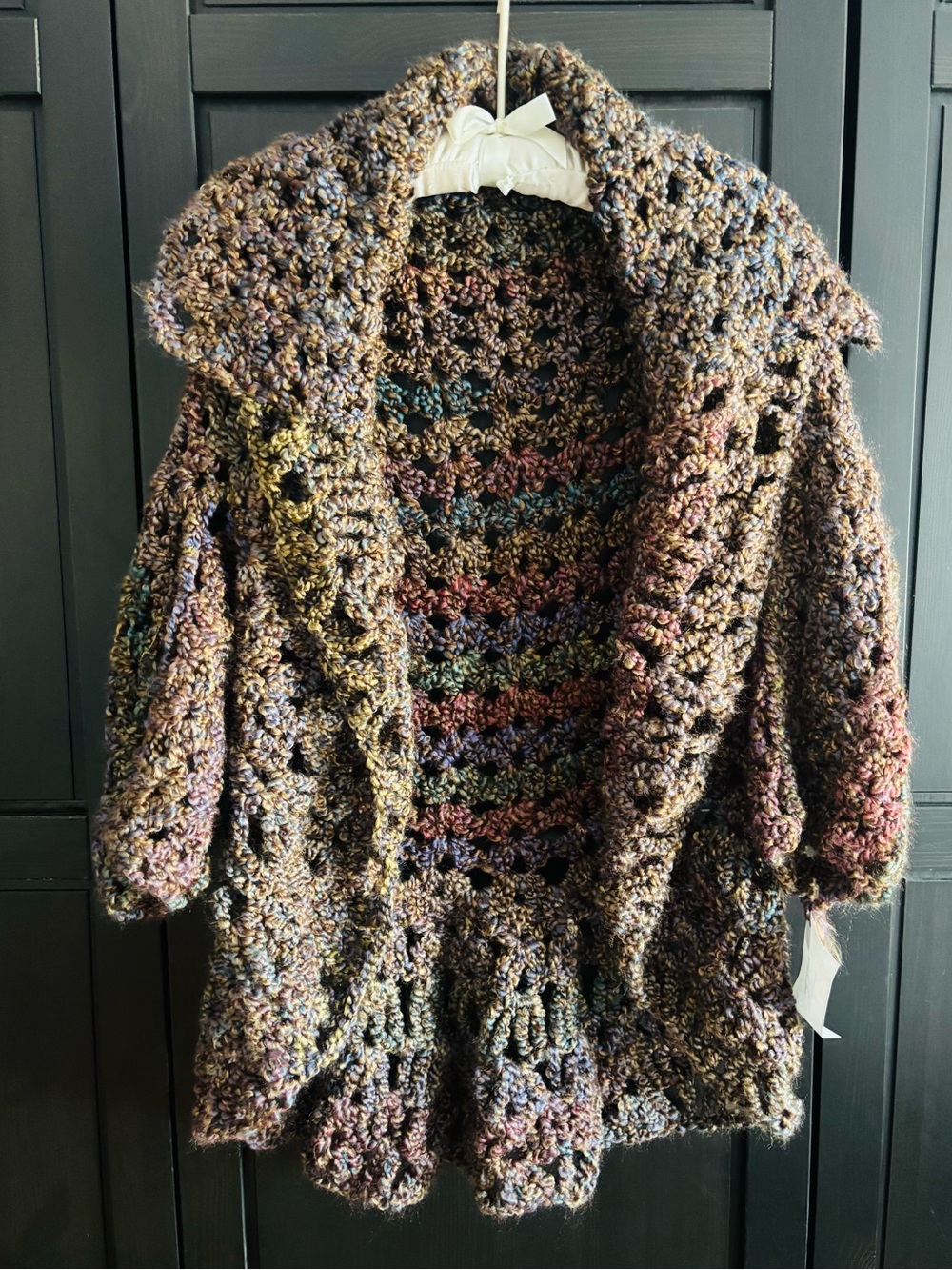 Chunky Multicolor Crochet Open Cardigan Sweater - Women